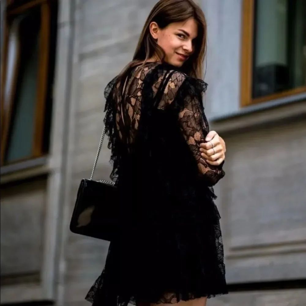 ✨ Zara black lace dress with frills✨ - Picture 10 of 13